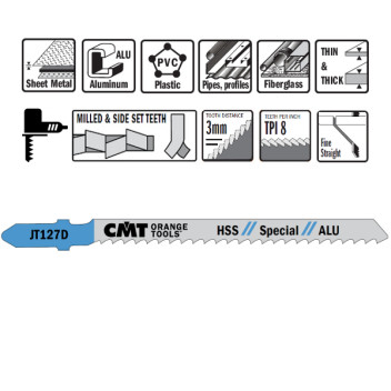 CMT - 5 JIG SAW BLADES HSS 100x3x8TPI (ALUMINIUM/STRAIGHT/FINE)