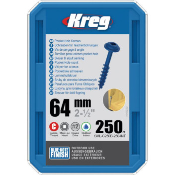 KREG - Blue-Kote PH Screws - 64mm #8 Coarse, Maxi-Loc, 250ct