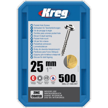 Kreg 1\" (25mm) Pocket Hole Coarse Thread Washer Head Screws 500pcs