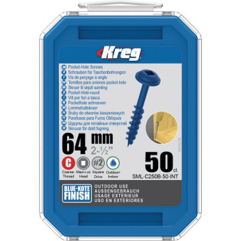 KREG - Blue-Kote PH Screws - 64mm #8 Coarse, Maxi-Loc, 50ct