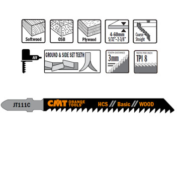 CMT - 5 JIG SAW BLADES HCS 100x3x8TPI (WOOD/STRAIGHT/COARSE)