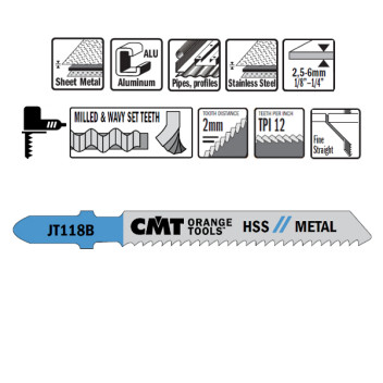 CMT - 5 JIG SAW BLADES HSS 76x2x12TPI (METAL/STRAIGHT/FINE)