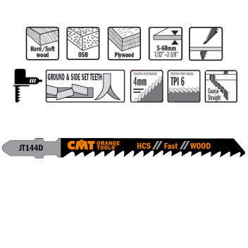 CMT - 5 JIG SAW BLADES HCS 100x4x6TPI (WOOD/STRAIGHT/COARSE)